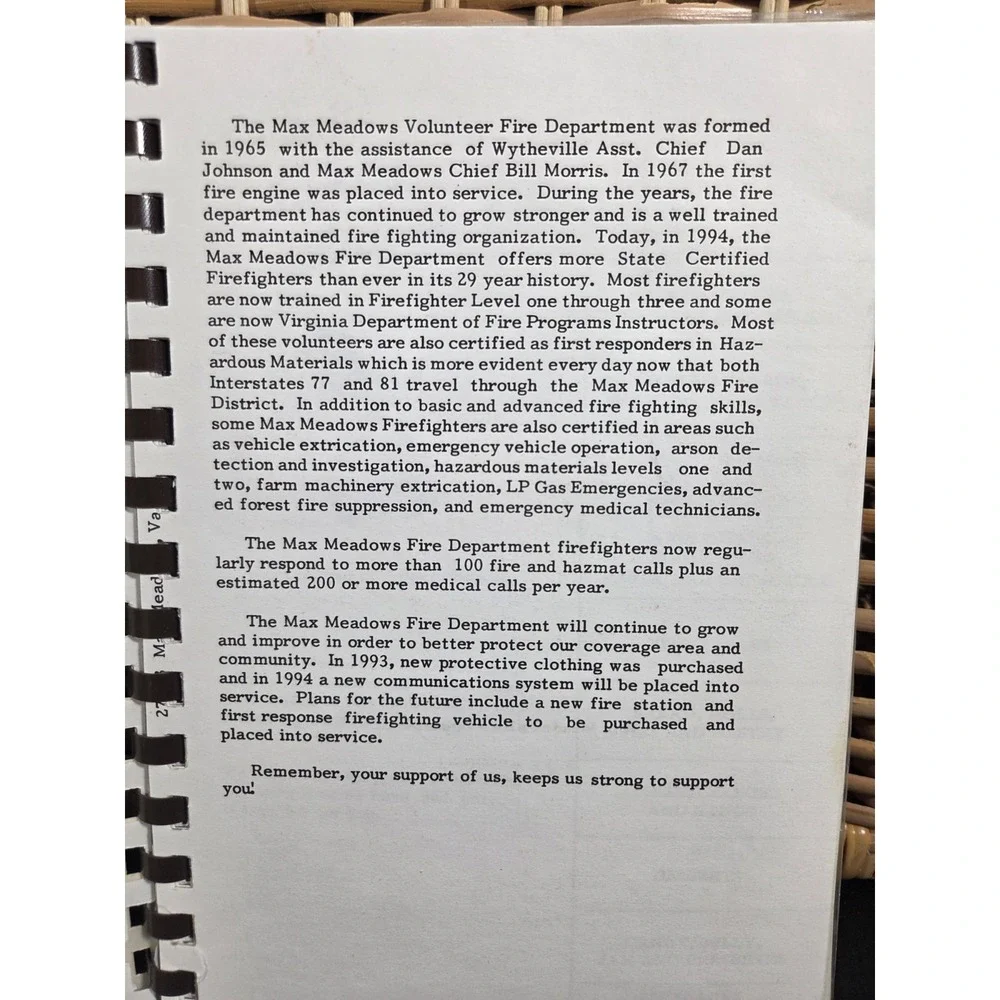 Max Meadows Fire Department Cookbook Max‎ Meadows, Virginia 1993 Spiral Local